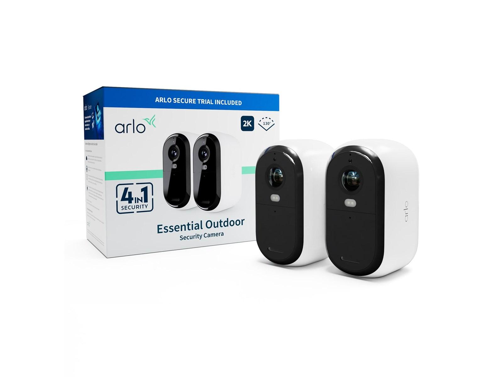 Arlo Essential 2 trådløst utendørs overvåkningskamera i hvitt, pakke med to enheter