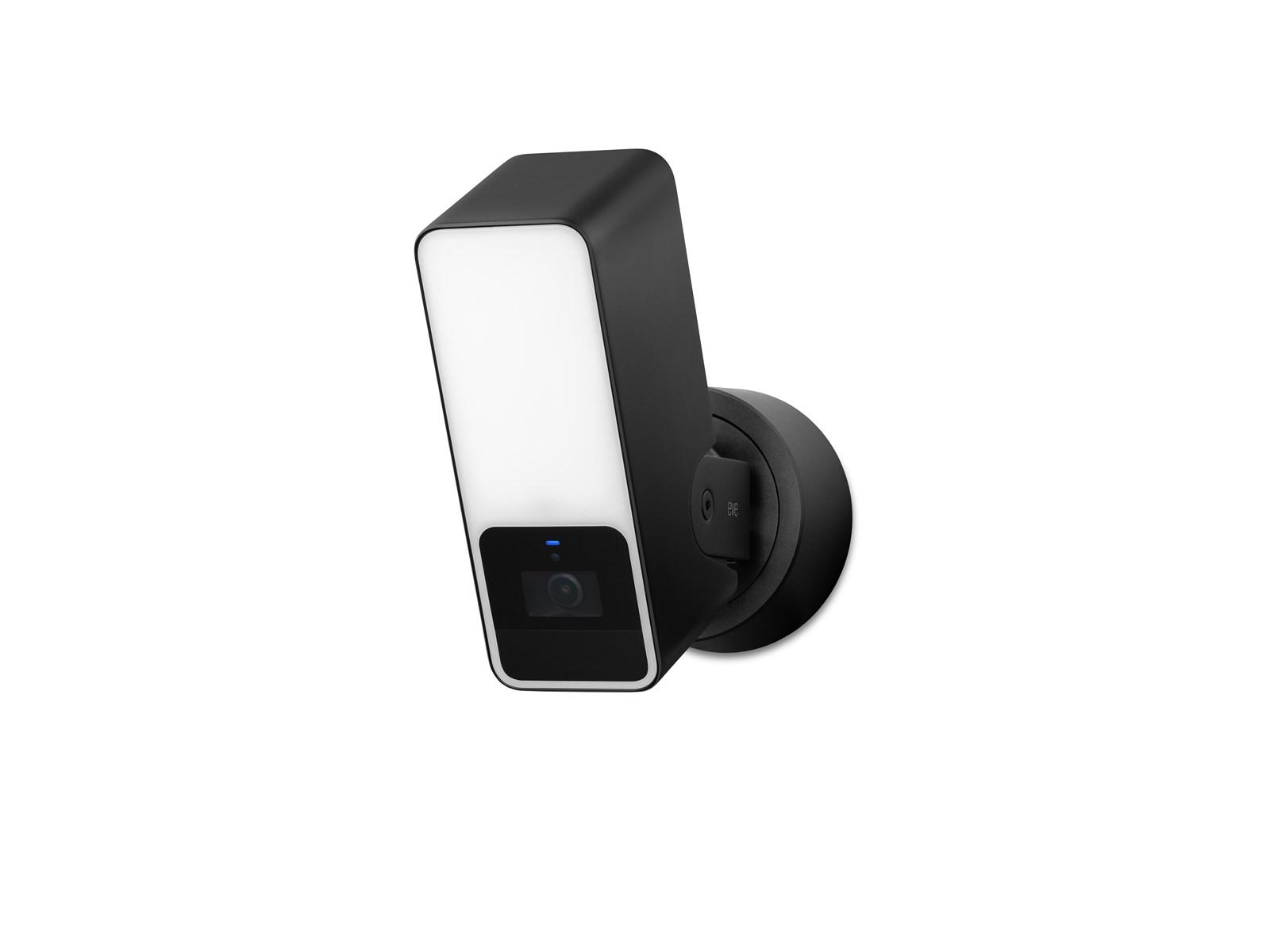 Eve Outdoor Cam svart overvåkningskamera med integrert flomlys for Apple HomeKit